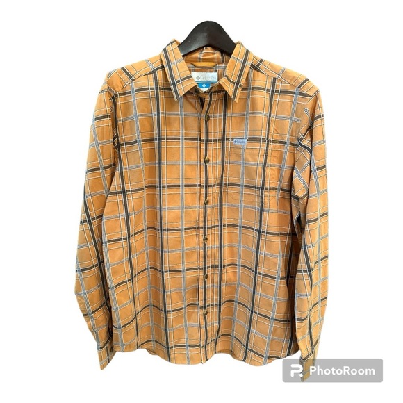 Columbia Shirt Button Down Long Sleeve Mens Sz Lg Plaid Orange/Brown - Picture 1 of 4
